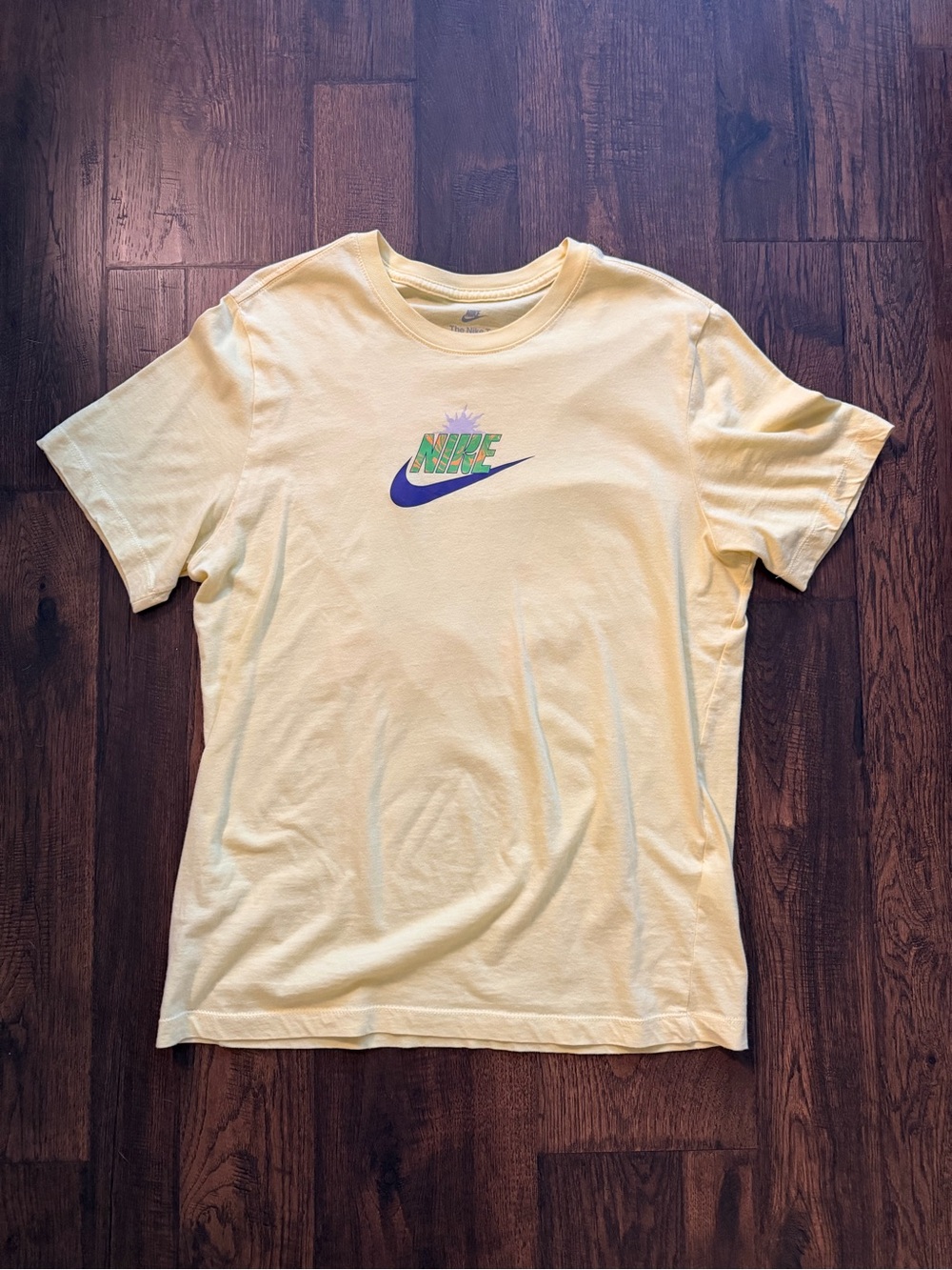 Nike Light Yellow Crewneck Tee with Blue Logo